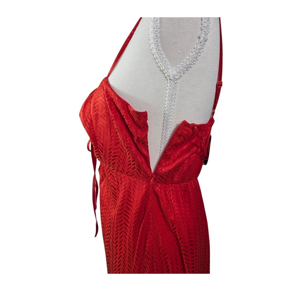 NWT Express Red Orange Maxi Dress M Summer Halter Keyhole Cutout Beach Vacation - Picture 5 of 10